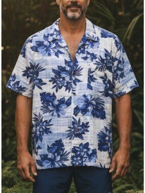George Men's L (42-44) Tropical Button-Up Short Sleeve Shirt Lightweight NWT
